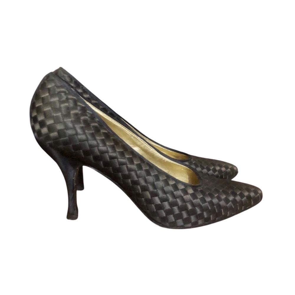 Vintage 90’s Bottega Veneta Black Classic Silk Woven Pumps EU39 US 9 ITALY RARE
